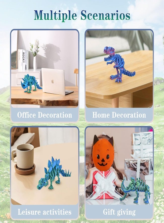 Buufan 7PCS 3D Printed Dinosaur Animal Figures - Colorful Fidget Stress Relief Toys for Adults, T-Rex Velociraptor Stegosaurus Set, Home Office Desk Decor, Unique Gift for Birthday or Holidays - Image 5