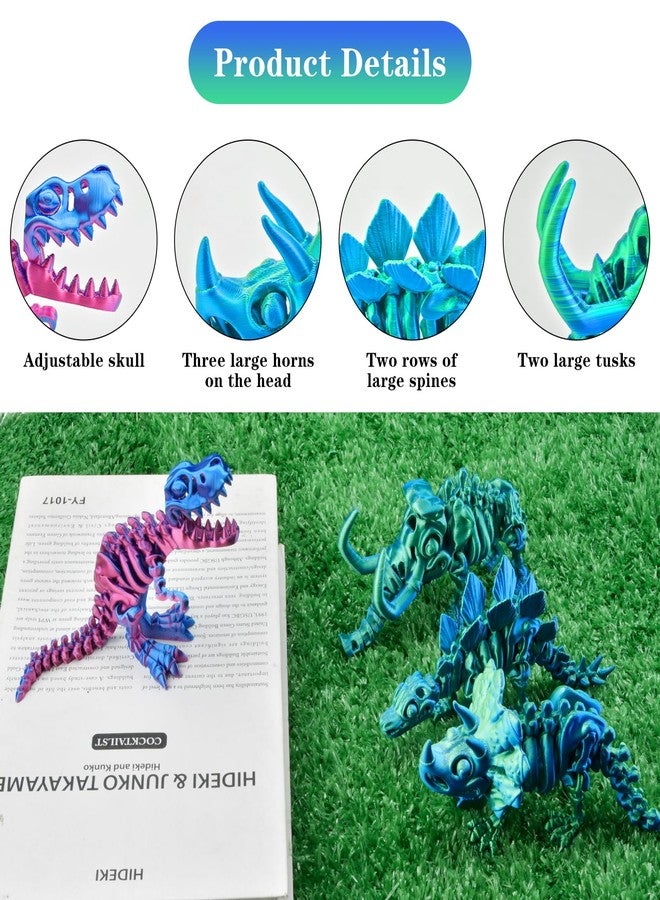 Buufan 7PCS 3D Printed Dinosaur Animal Figures - Colorful Fidget Stress Relief Toys for Adults, T-Rex Velociraptor Stegosaurus Set, Home Office Desk Decor, Unique Gift for Birthday or Holidays - Image 3