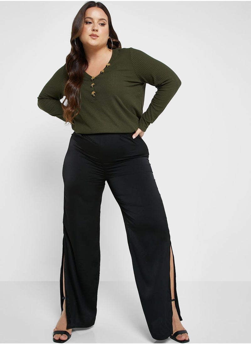 Ella Plus - Pintuck Detail High Waist Pants - Image 1