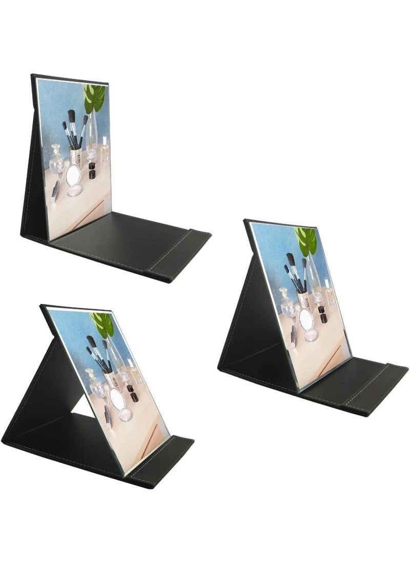 Travelling Vanity Table Desk Simple Design Vanity Makeup Mirror Portable Folding Mirror with Stand Folding Makeup Mirror with PU Leather Rectangular Unframed Tabletop Mount  - Image 4