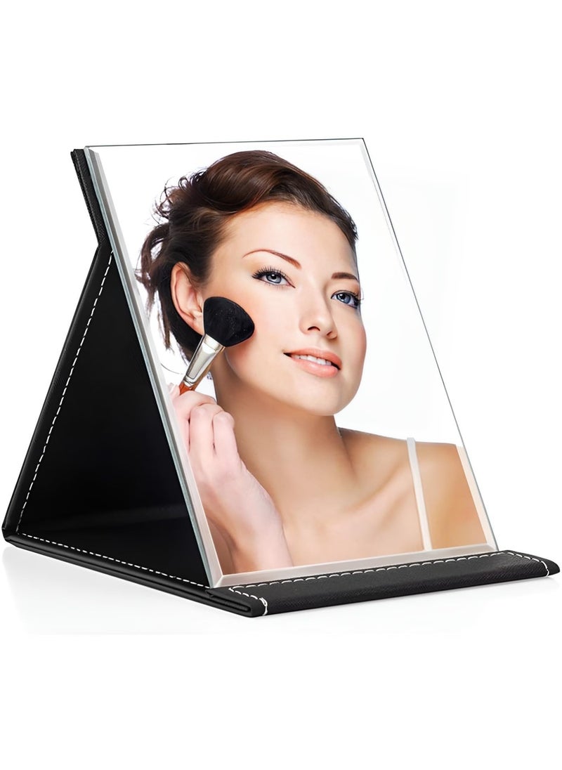Travelling Vanity Table Desk Simple Design Vanity Makeup Mirror Portable Folding Mirror with Stand Folding Makeup Mirror with PU Leather Rectangular Unframed Tabletop Mount  - Image 3
