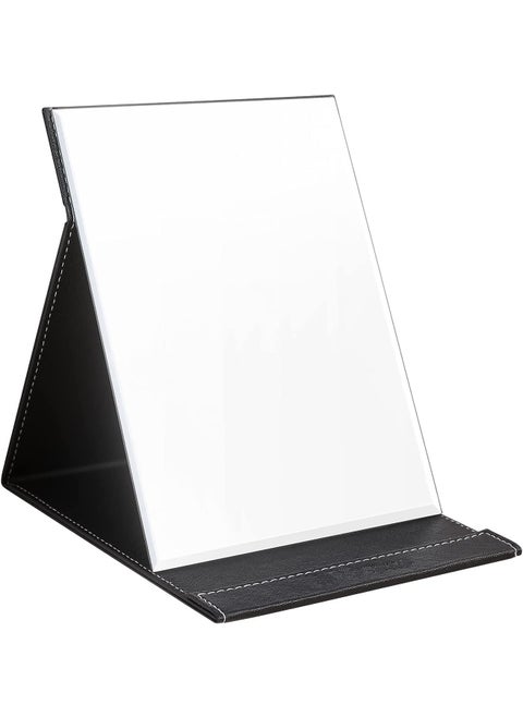 Travelling Vanity Table Desk Simple Design Vanity Makeup Mirror Portable Folding Mirror with Stand Folding Makeup Mirror with PU Leather Rectangular Unframed Tabletop Mount