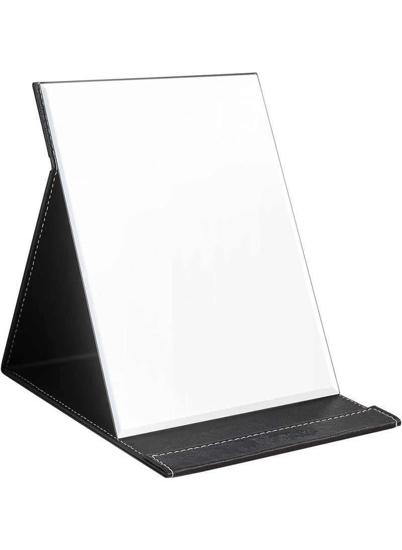 Travelling Vanity Table Desk Simple Design Vanity Makeup Mirror Portable Folding Mirror with Stand Folding Makeup Mirror with PU Leather Rectangular Unframed Tabletop Mount  - Image 1