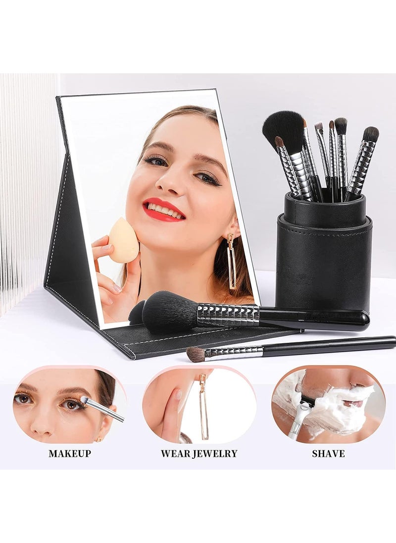 Travelling Vanity Table Desk Simple Design Vanity Makeup Mirror Portable Folding Mirror with Stand Folding Makeup Mirror with PU Leather Rectangular Unframed Tabletop Mount  - Image 5