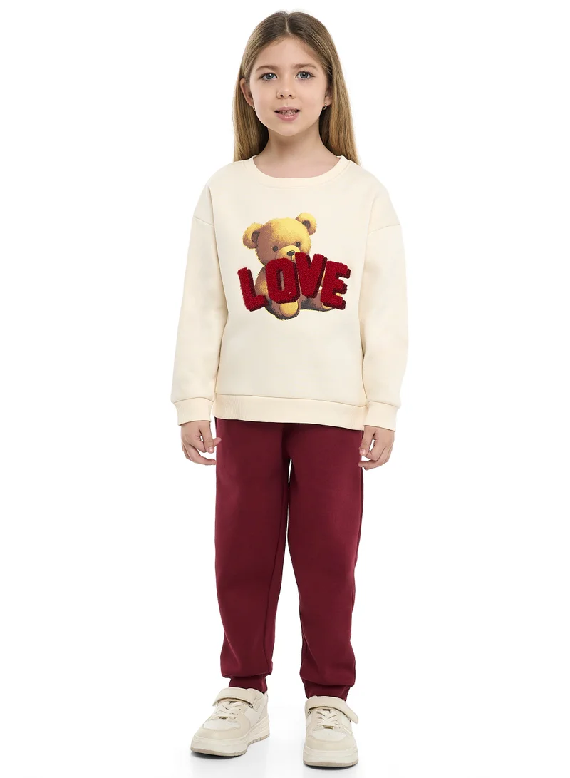 victor and jane Girls Teddy Love Fleece Tracksuit – 2-Piece Set