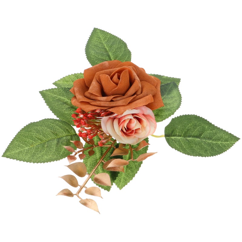 زهرة الورد الاصطناعية باقة الزفاف وهمية ريال اللمس زهرة الورد البرتقال الداكن زهرة الديكور بها بنفسك الحرفية الديكور - Image 1