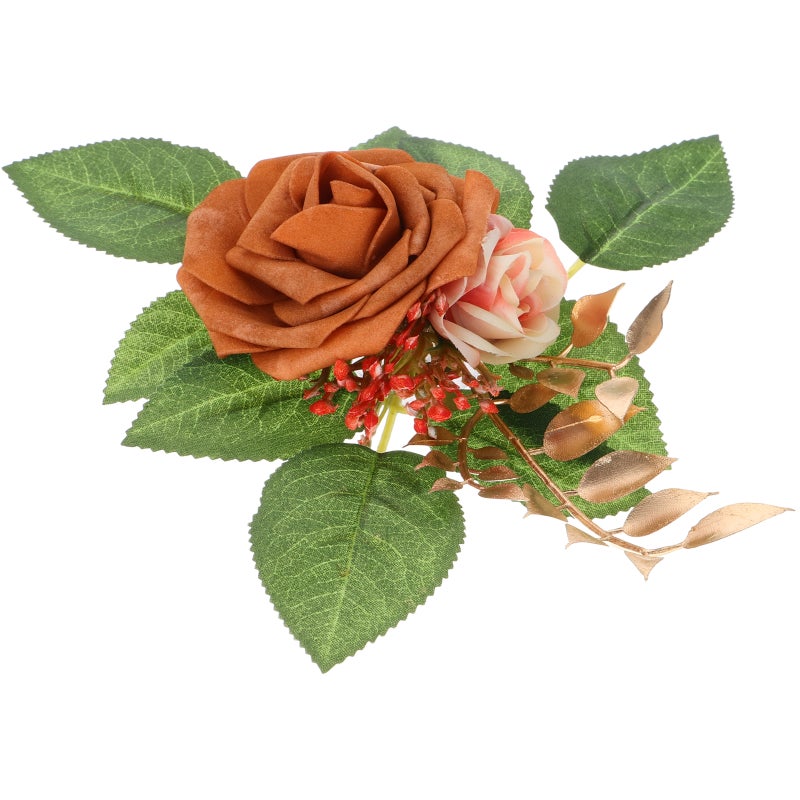 زهرة الورد الاصطناعية باقة الزفاف وهمية ريال اللمس زهرة الورد البرتقال الداكن زهرة الديكور بها بنفسك الحرفية الديكور - Image 4