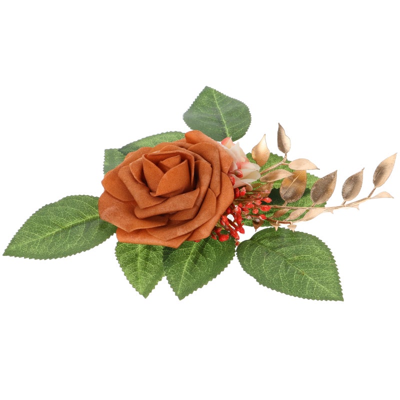 زهرة الورد الاصطناعية باقة الزفاف وهمية ريال اللمس زهرة الورد البرتقال الداكن زهرة الديكور بها بنفسك الحرفية الديكور - Image 5