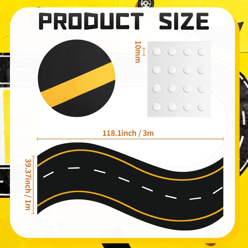 Tinideya Racing Car Party Decorations 3x9.8 Ft/Racetrack Floor Runner Polyester Race Cars Road Mat Floor Racing Running Mat Polyester Aisle Runner Carpet for Two Fast Birthday (Yellow Lines) - Image 2