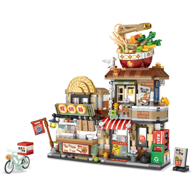 TOY PLAYER Street View Noodle Shop Mini Building Blocks MOC Creative Building Toys Model Set for Girls 79 Years Old 870 PCS Simulation Architecture Construction Toy Gift Idea for Kids Adults - Image 2