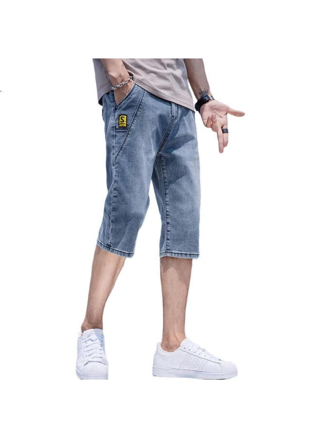 PLAYBOY Men'S Denim Shorts Summer Casual Men'S Seven-Point Loose Trendy Elastic Beach Pants Thin Straight Pants - Image 1