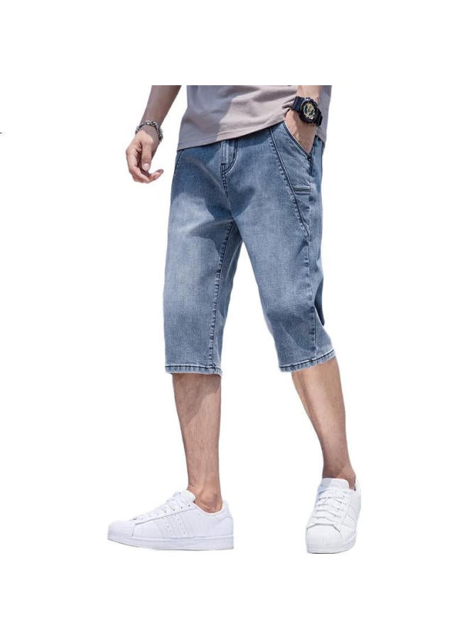 PLAYBOY Men'S Denim Shorts Summer Casual Men'S Seven-Point Loose Trendy Elastic Beach Pants Thin Straight Pants - Image 3