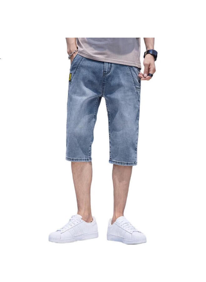 PLAYBOY Men'S Denim Shorts Summer Casual Men'S Seven-Point Loose Trendy Elastic Beach Pants Thin Straight Pants - Image 2