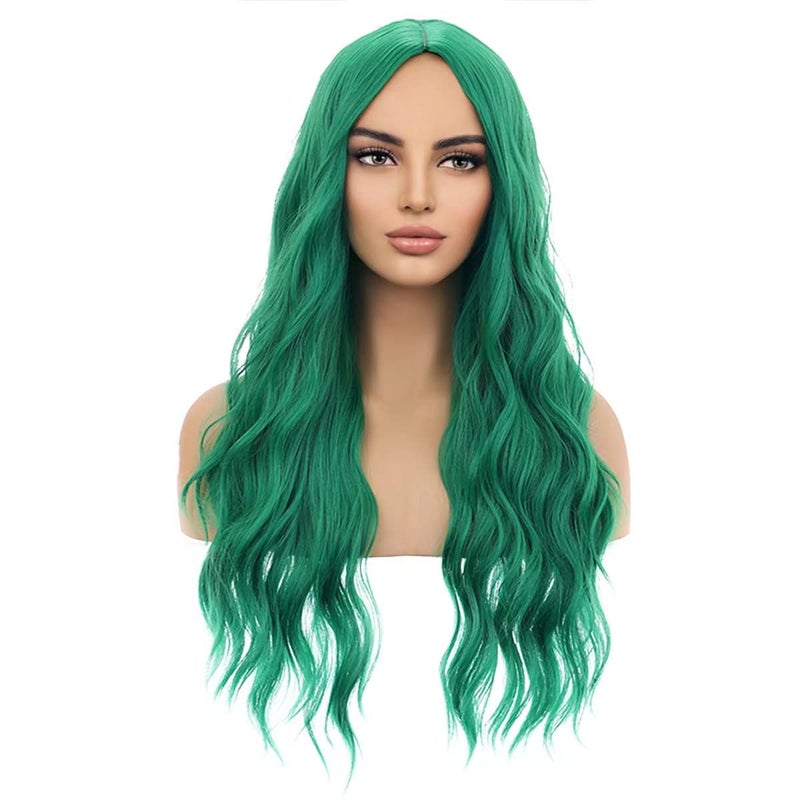 MAGQOO Green Wig for Women Girls Emerald Green Wig Long Curly Wavy Green Wigs Middle Part Heat Resistant Hight Density Synthetic StPatricks Day Wigs Green 10 Count