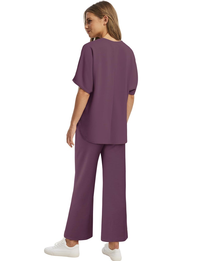 Sampeel Two Piece Sets for Women Lounge Comfy Airport Outfits Vacation Clothes Matching Sets Summer Fashion Clothing Travel School Teachers Purple L - Image 5