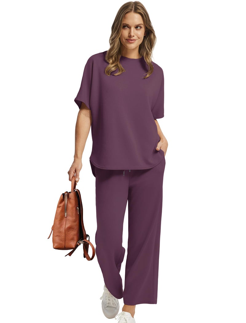 Sampeel Two Piece Sets for Women Lounge Comfy Airport Outfits Vacation Clothes Matching Sets Summer Fashion Clothing Travel School Teachers Purple L - Image 2