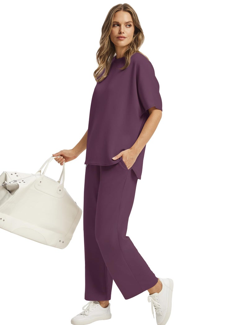 Sampeel Two Piece Sets for Women Lounge Comfy Airport Outfits Vacation Clothes Matching Sets Summer Fashion Clothing Travel School Teachers Purple L - Image 3
