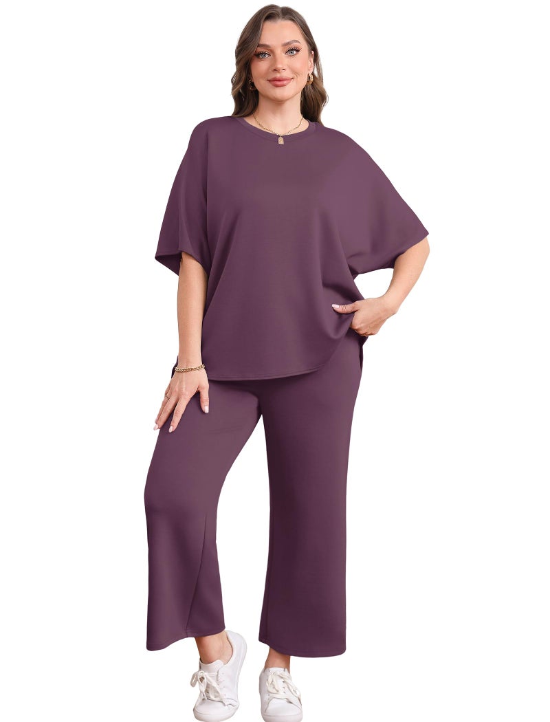 Sampeel Two Piece Sets for Women Lounge Comfy Airport Outfits Vacation Clothes Matching Sets Summer Fashion Clothing Travel School Teachers Purple L - Image 4