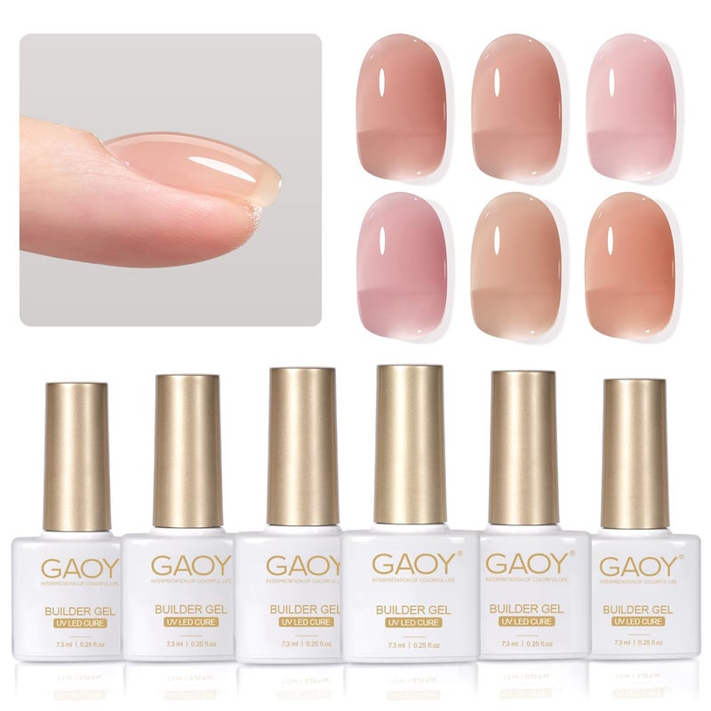 GAOY 6 Colors Builder Gel Set for Nails, Milky White Pink Nude Sheer Jelly Nail Strengthener, Soak Off Nail Extension Hard Gel, Rose Jelly, Base Coat Top Coat Needed - Image 1