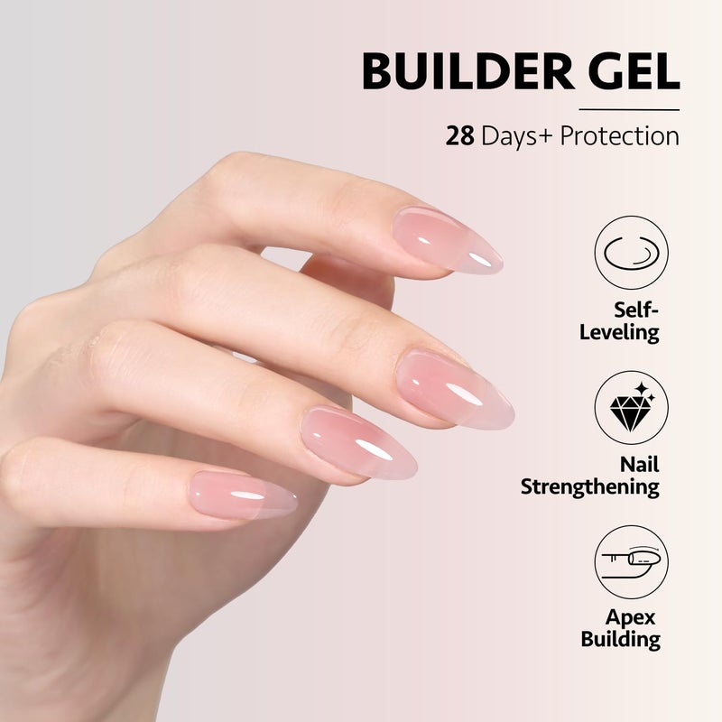 GAOY 6 Colors Builder Gel Set for Nails, Milky White Pink Nude Sheer Jelly Nail Strengthener, Soak Off Nail Extension Hard Gel, Rose Jelly, Base Coat Top Coat Needed - Image 3