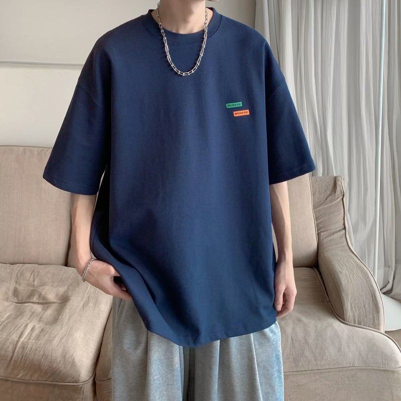 American Style Retro Round Neck Short-sleeved T-shirt Men's Summer oversize Trendy Label Loose All-match Casual Half-sleeved T-shirt - Image 3