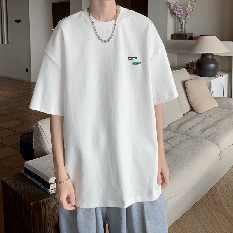 American Style Retro Round Neck Short-sleeved T-shirt Men's Summer oversize Trendy Label Loose All-match Casual Half-sleeved T-shirt - Image 1
