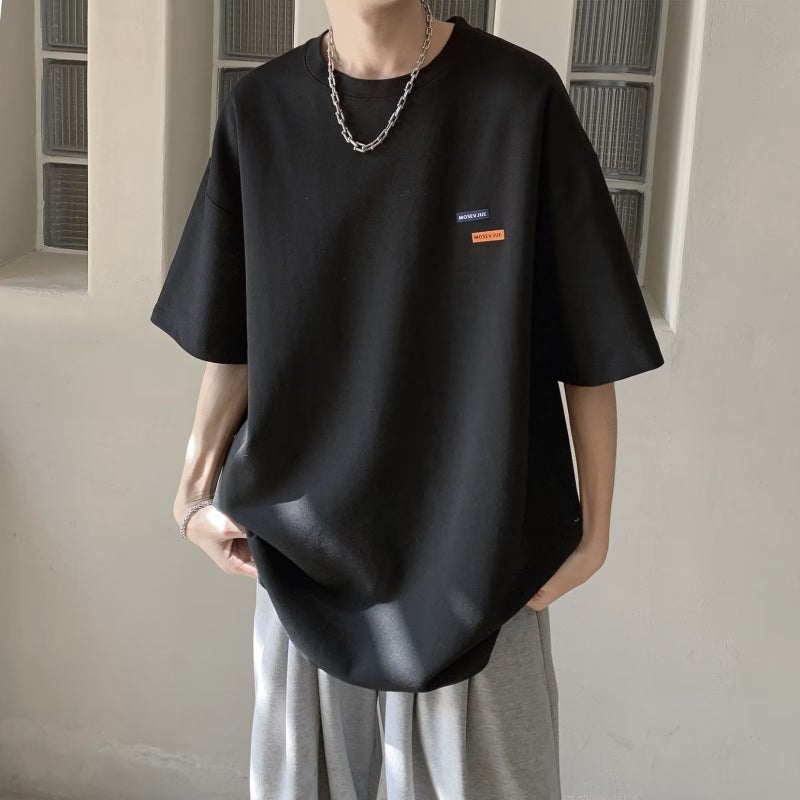 American Style Retro Round Neck Short-sleeved T-shirt Men's Summer oversize Trendy Label Loose All-match Casual Half-sleeved T-shirt - Image 2