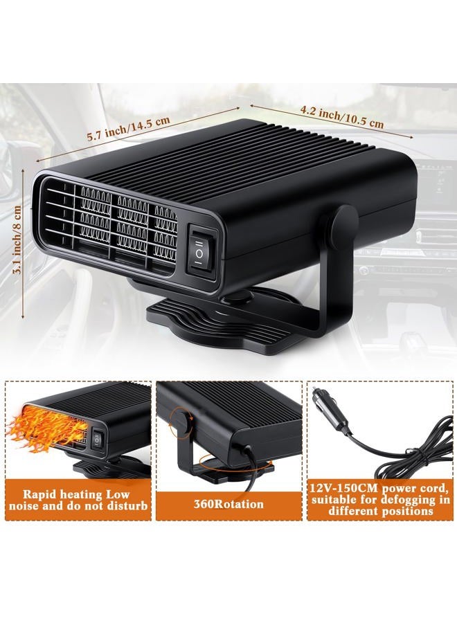 Datanly 2 Pcs 12V 150W Portable Car Heater 2 in 1 Heater and Cooling Fan Heater Windshield Defogger Auto Car Defroster Windshield Heater in Cigarette Lighter with 360° Rotary Base for Cars(Black) - Image 2