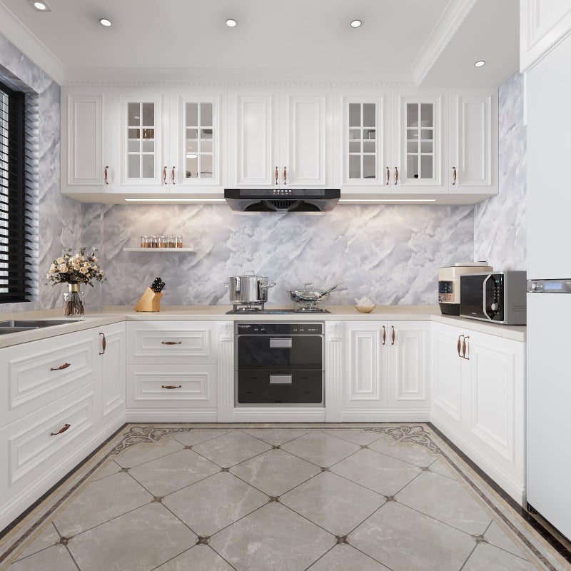 Boobest Extra Wide White Marble Contact Paper 31.5"x354.3" Glossy Marble Wallpaper Peel and Stick Marble Sticker Countertop Self Adhesive Covering Waterproof Kitchen Counter Decorative Vinyl Wrap - Image 4