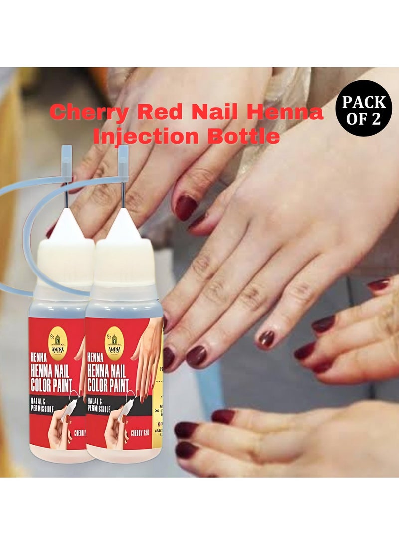 Amina Instant Nail Injection Henna Paste Mehendi Bottle | Vegan & Halal Nail Polish For Women | Without Chemicals | Long Lasting | Ready To Use Cherry Red Colour Stain (Pack of 2 10ml) - Image 1