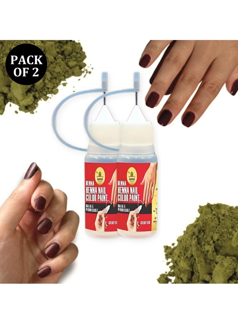 Amina Instant Nail Injection Henna Paste Mehendi Bottle | Vegan & Halal Nail Polish For Women | Without Chemicals | Long Lasting | Ready To Use Cherry Red Colour Stain (Pack of 2 10ml) - Image 2