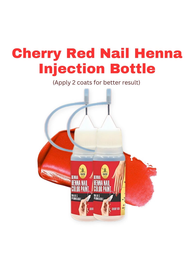Amina Instant Nail Injection Henna Paste Mehendi Bottle | Vegan & Halal Nail Polish For Women | Without Chemicals | Long Lasting | Ready To Use Cherry Red Colour Stain (Pack of 2 10ml) - Image 3
