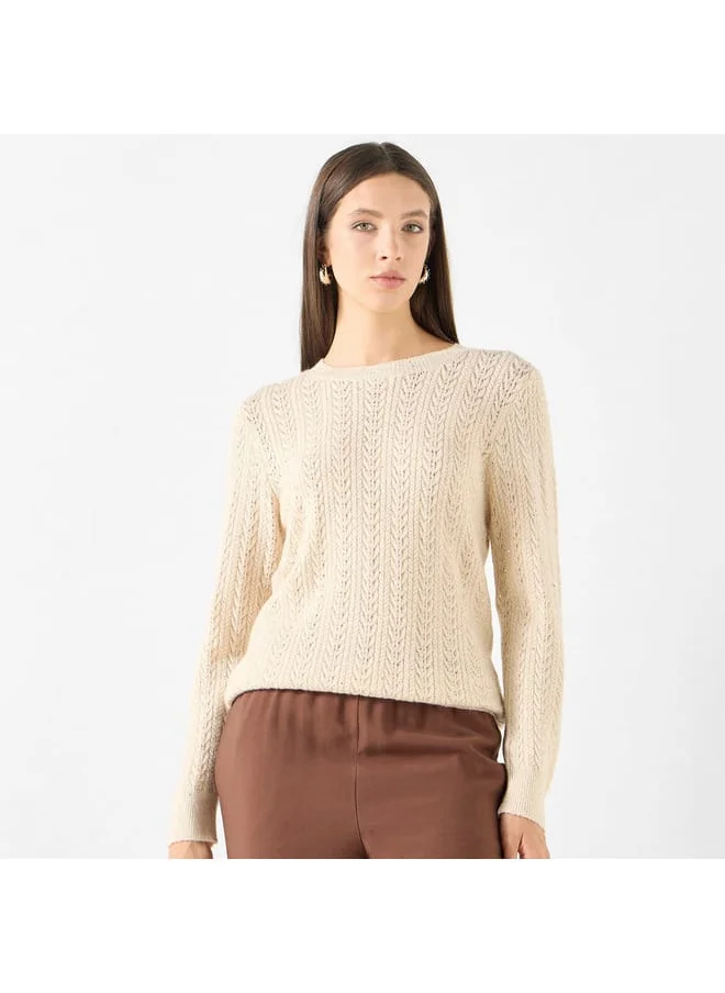 Iconic Iconic Textured Sweater with Round Neck and Long Sleeves