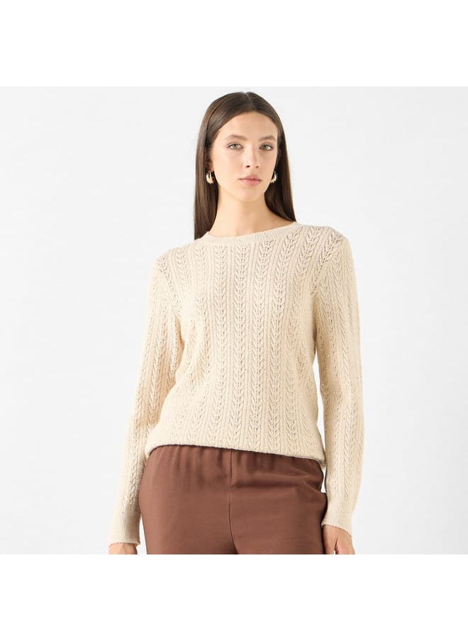 Iconic Iconic Textured Sweater with Round Neck and Long Sleeves  - Image 1