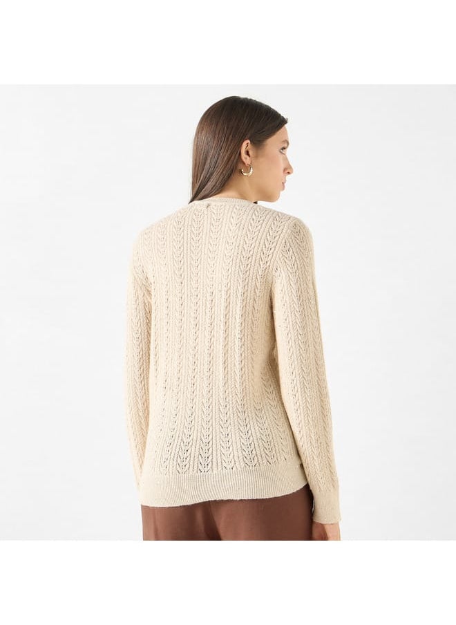 Iconic Iconic Textured Sweater with Round Neck and Long Sleeves  - Image 3