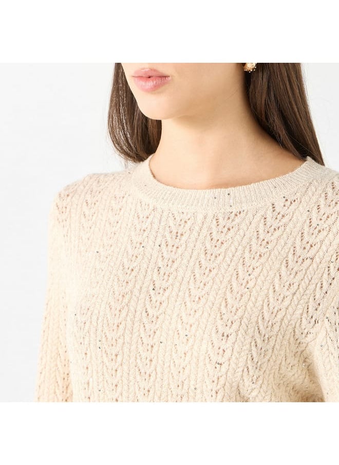 Iconic Iconic Textured Sweater with Round Neck and Long Sleeves  - Image 4