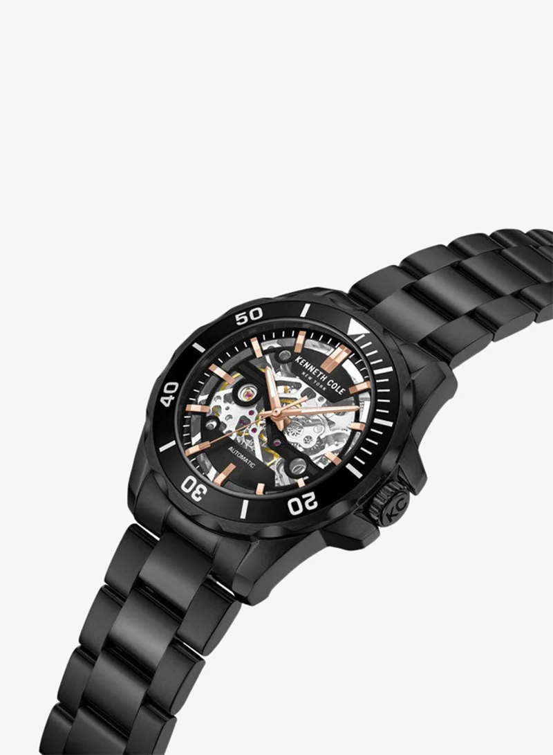 Kenneth Cole New York Black Dial and Black Stainless Steel Bracelet Automatic Watch for Men 43mm