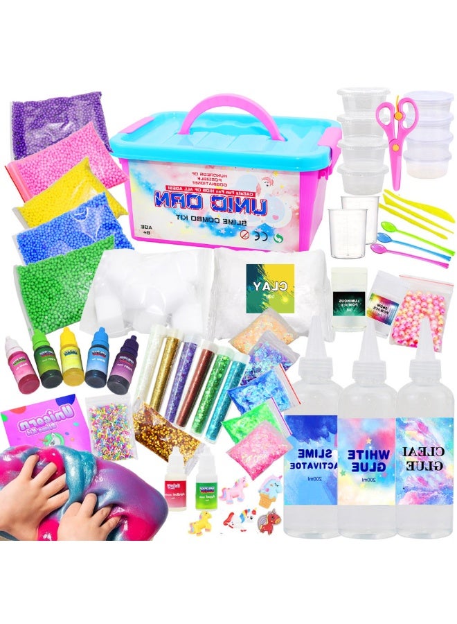 مجموعة صنع الوحل للأطفال والبنات والأولاد، ألعاب معجون الوحل DIY، هدايا للأطفال، مجموعات صنع الوحل اللامعة السحابية والرغوية مع سحر وحيد القرن، مجموعة صنع الوحل للأطفال والبنات من سن 6 سنوات فما فوق، ألعاب تخفيف التوتر، هدايا الحفلات للأطفال والبنات - Image 1