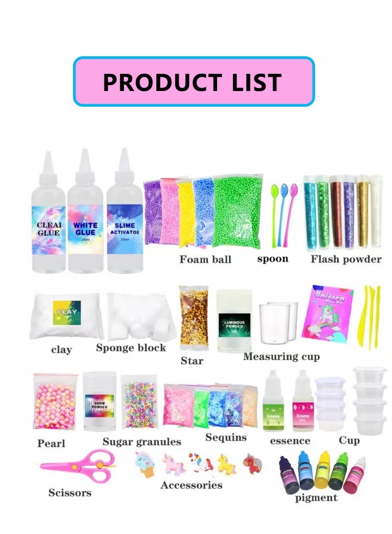مجموعة صنع الوحل للأطفال والبنات والأولاد، ألعاب معجون الوحل DIY، هدايا للأطفال، مجموعات صنع الوحل اللامعة السحابية والرغوية مع سحر وحيد القرن، مجموعة صنع الوحل للأطفال والبنات من سن 6 سنوات فما فوق، ألعاب تخفيف التوتر، هدايا الحفلات للأطفال والبنات - Image 2
