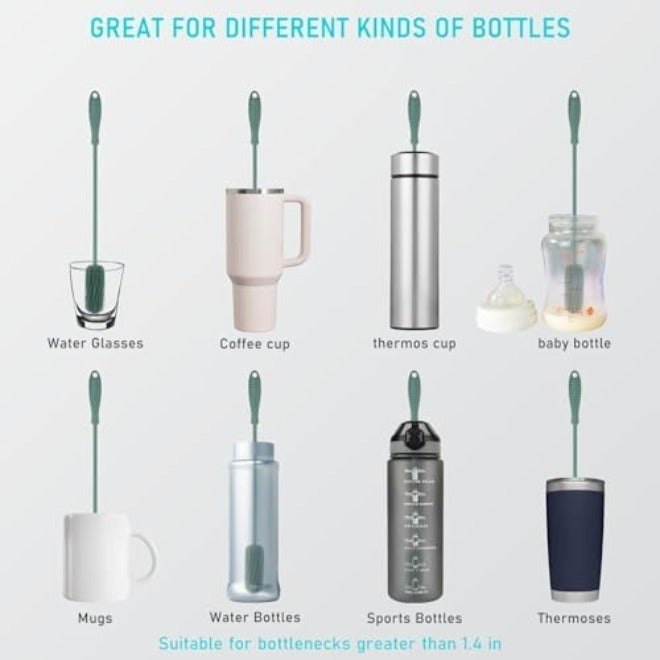 ddLUCK Silicone Bottle Cleaning Brush with Long Handle, Water Bottle Cleaner for Baby Bottles, Hydro Flask, Sports Bottle, Vase, Glassware, Perfect for Smaller Diameter Bottle Openings (Qty 1) (Long Grey) - Image 4