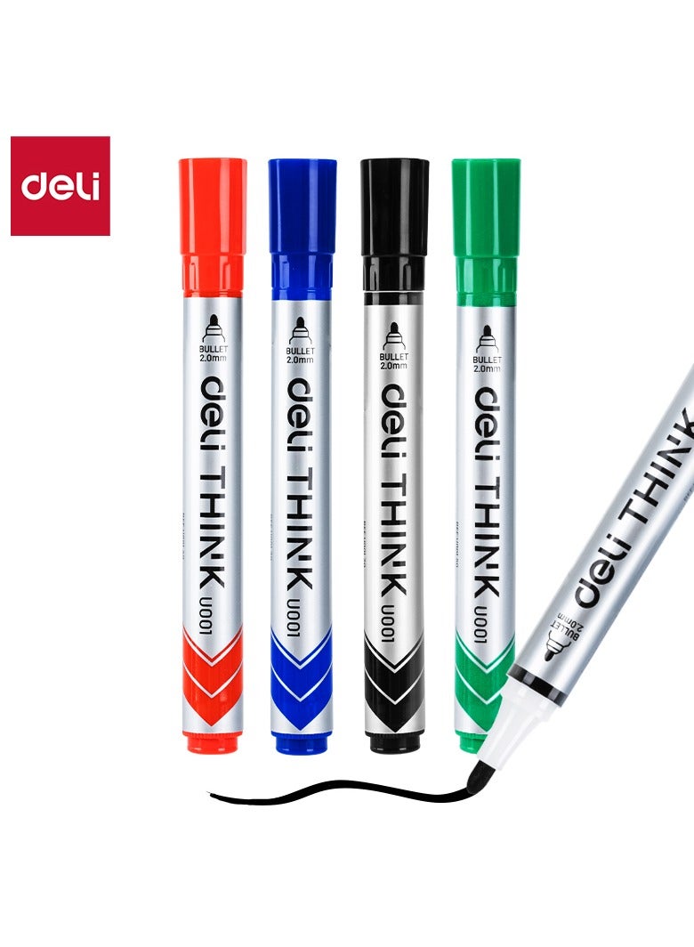 Deli EU00101 Whiteboard Marker Assorted Colour 4pcs/pac- ideal for offices, classrooms, and meetings - Image 1