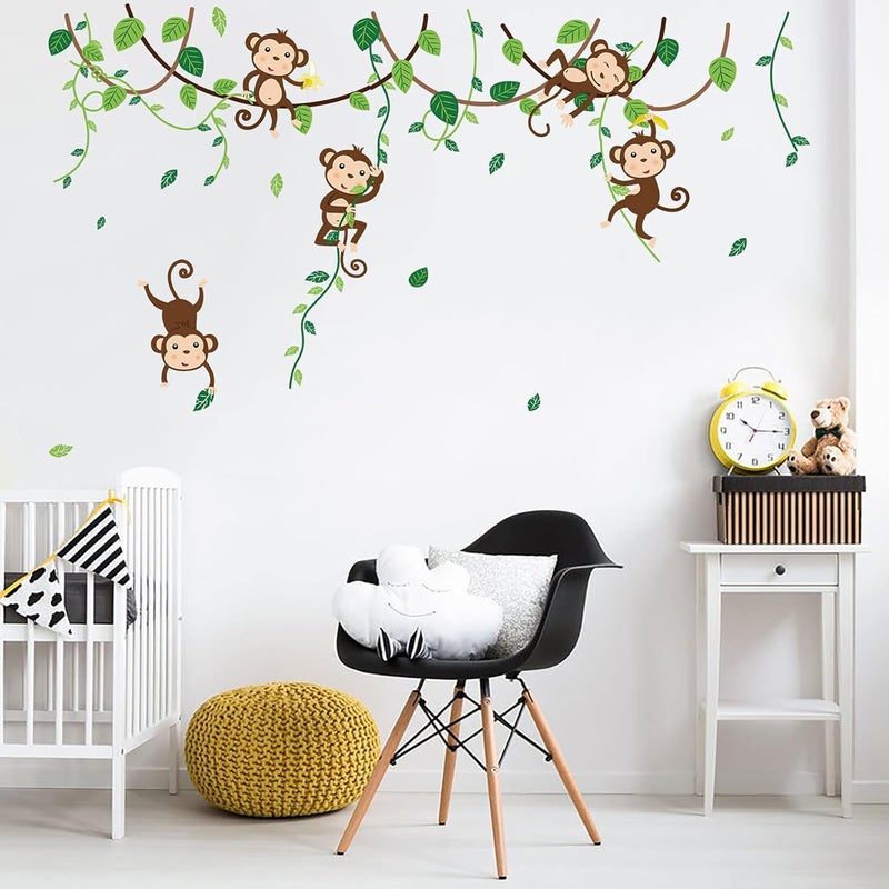 decalmile Monkey Climbing Tree Wall Decals Jungle Animals Wall Stickers Kids Room Baby Nursery Bedroom Wall Decor - Image 3