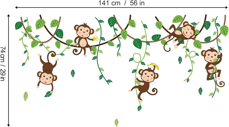 decalmile Monkey Climbing Tree Wall Decals Jungle Animals Wall Stickers Kids Room Baby Nursery Bedroom Wall Decor - Image 2