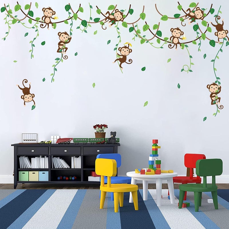 decalmile Monkey Climbing Tree Wall Decals Jungle Animals Wall Stickers Kids Room Baby Nursery Bedroom Wall Decor - Image 4