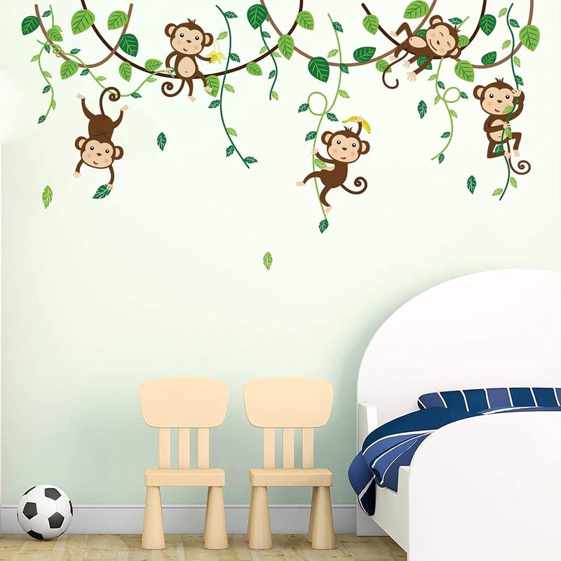 decalmile Monkey Climbing Tree Wall Decals Jungle Animals Wall Stickers Kids Room Baby Nursery Bedroom Wall Decor - Image 1