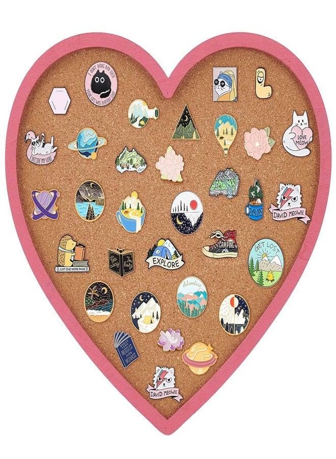 BENECREAT Pearl Pink Heart Pin Cork Board, 11.8x10.7inch Bulletin Display Board Wall Mounted Cork Board with Pink Frame for Brooch Pin Storage Display, Office Home and School Decor - Image 1