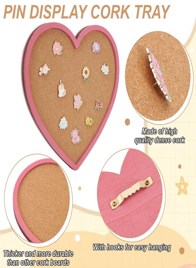 BENECREAT Pearl Pink Heart Pin Cork Board, 11.8x10.7inch Bulletin Display Board Wall Mounted Cork Board with Pink Frame for Brooch Pin Storage Display, Office Home and School Decor - Image 4