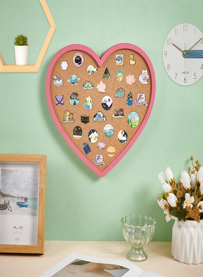 BENECREAT Pearl Pink Heart Pin Cork Board, 11.8x10.7inch Bulletin Display Board Wall Mounted Cork Board with Pink Frame for Brooch Pin Storage Display, Office Home and School Decor - Image 5