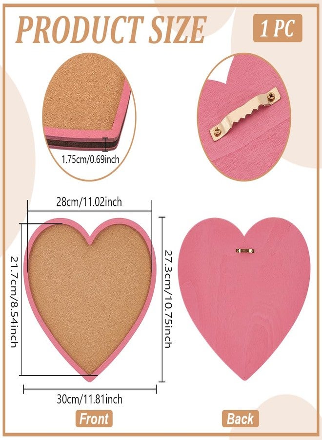 BENECREAT Pearl Pink Heart Pin Cork Board, 11.8x10.7inch Bulletin Display Board Wall Mounted Cork Board with Pink Frame for Brooch Pin Storage Display, Office Home and School Decor - Image 2