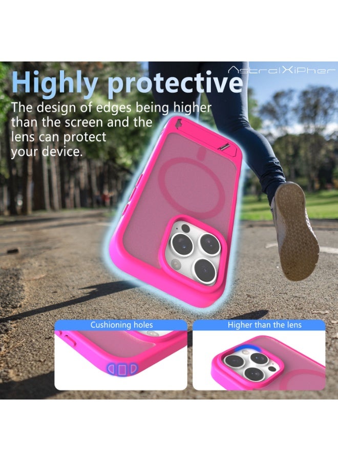 Astralxipher Strong Shockproof iPhone 16 Pro Max Phone Case - Frosted Pink Semi-Transparent Back Cover | Hidden Stand (Horizontal/Vertical) + Non-Slip Grip | (Rose Pink) - Image 4